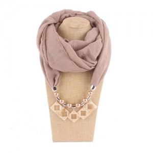 Resin Squares Pendants High Fashion Scarf Necklace - Khaki