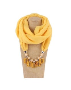 Resin Squares Pendants High Fashion Scarf Necklace - Yellow