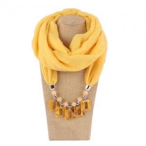 Resin Squares Pendants High Fashion Scarf Necklace - Yellow