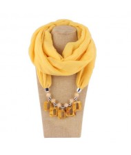 Resin Squares Pendants High Fashion Scarf Necklace - Yellow