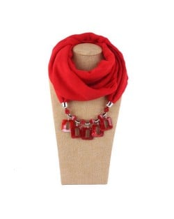 Resin Squares Pendants High Fashion Scarf Necklace - Red