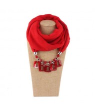 Resin Squares Pendants High Fashion Scarf Necklace - Red
