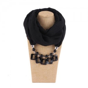 Resin Squares Pendants High Fashion Scarf Necklace - Black