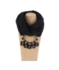 Resin Squares Pendants High Fashion Scarf Necklace - Black