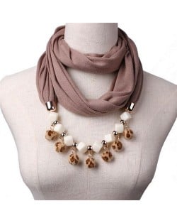 Fluffy Balls Design High Fashion Scarf Necklace - Brown