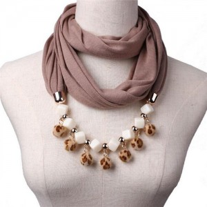 Fluffy Balls Design High Fashion Scarf Necklace - Brown