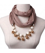 Fluffy Balls Design High Fashion Scarf Necklace - Brown