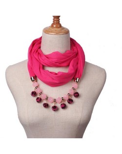 Fluffy Balls Design High Fashion Scarf Necklace - Rose