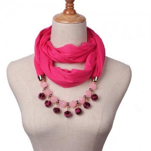 Fluffy Balls Design High Fashion Scarf Necklace - Rose