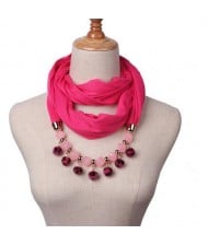 Fluffy Balls Design High Fashion Scarf Necklace - Rose
