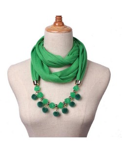 Fluffy Balls Design High Fashion Scarf Necklace - Green