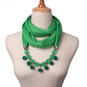 Fluffy Balls Design High Fashion Scarf Necklace - Green