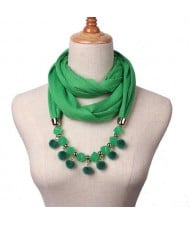 Fluffy Balls Design High Fashion Scarf Necklace - Green