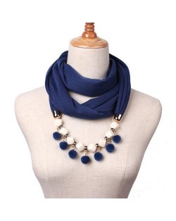 Fluffy Balls Design High Fashion Scarf Necklace - Ink Blue