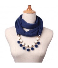 Fluffy Balls Design High Fashion Scarf Necklace - Ink Blue