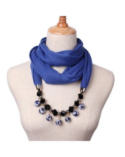 Fluffy Balls Design High Fashion Scarf Necklace - Royal Blue