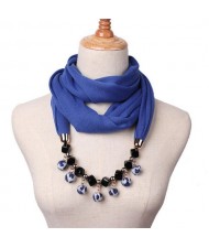Fluffy Balls Design High Fashion Scarf Necklace - Royal Blue