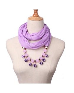 Fluffy Balls Design High Fashion Scarf Necklace - Violet