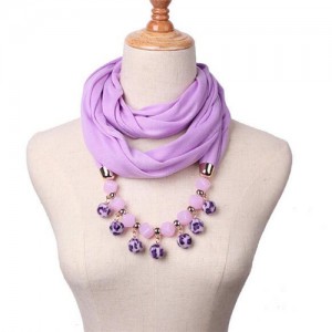 Fluffy Balls Design High Fashion Scarf Necklace - Violet