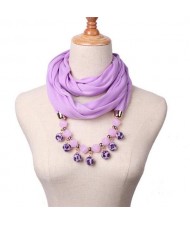 Fluffy Balls Design High Fashion Scarf Necklace - Violet