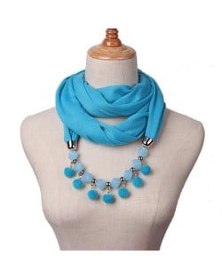 Fluffy Balls Design High Fashion Scarf Necklace - Sky Blue