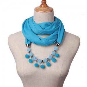 Fluffy Balls Design High Fashion Scarf Necklace - Sky Blue