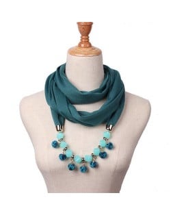 Fluffy Balls Design High Fashion Scarf Necklace - Ink Green