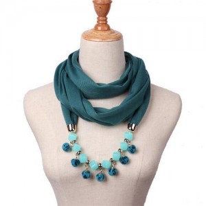 Fluffy Balls Design High Fashion Scarf Necklace - Ink Green