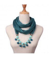 Fluffy Balls Design High Fashion Scarf Necklace - Ink Green