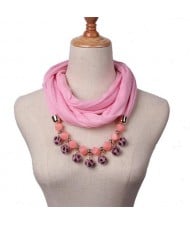 Fluffy Balls Design High Fashion Scarf Necklace - Pink