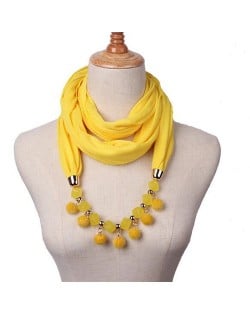 Fluffy Balls Design High Fashion Scarf Necklace - Yellow