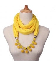 Fluffy Balls Design High Fashion Scarf Necklace - Yellow