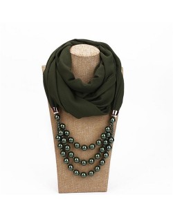 Triple Layers Beads Fashion Women Scarf Necklace - Ink Green