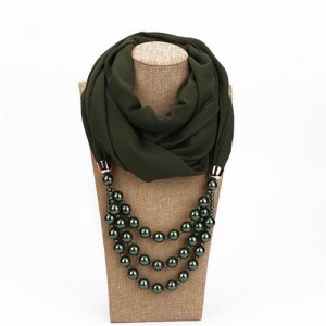 Triple Layers Beads Fashion Women Scarf Necklace - Ink Green