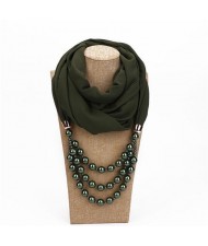 Triple Layers Beads Fashion Women Scarf Necklace - Ink Green