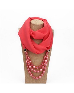 Triple Layers Beads Fashion Women Scarf Necklace - Pink