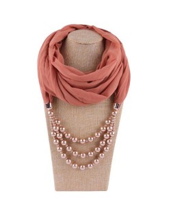 Triple Layers Beads Fashion Women Scarf Necklace - Coffee