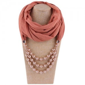 Triple Layers Beads Fashion Women Scarf Necklace - Champagne