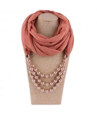 Triple Layers Beads Fashion Women Scarf Necklace - Champagne