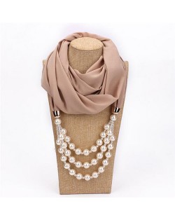 Triple Layers Beads Fashion Women Scarf Necklace - Khaki