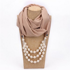 Triple Layers Beads Fashion Women Scarf Necklace - Khaki