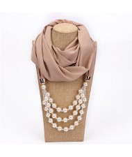 Triple Layers Beads Fashion Women Scarf Necklace - Khaki