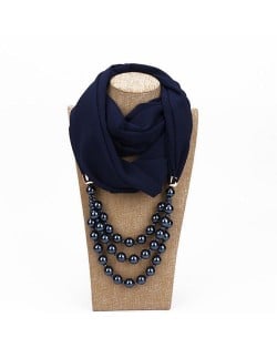 Triple Layers Beads Fashion Women Scarf Necklace - Ink Blue