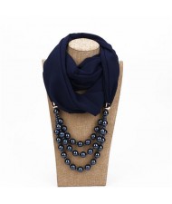 Triple Layers Beads Fashion Women Scarf Necklace - Ink Blue