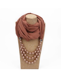 Triple Layers Beads Fashion Women Scarf Necklace - Brown