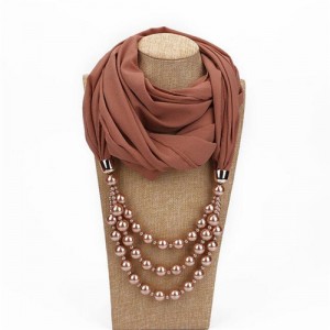 Triple Layers Beads Fashion Women Scarf Necklace - Brown