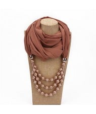 Triple Layers Beads Fashion Women Scarf Necklace - Brown