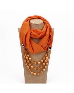 Triple Layers Beads Fashion Women Scarf Necklace - Orange