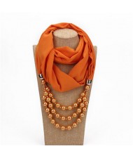 Triple Layers Beads Fashion Women Scarf Necklace - Orange