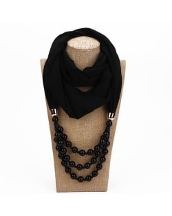 Triple Layers Beads Fashion Women Scarf Necklace - Black